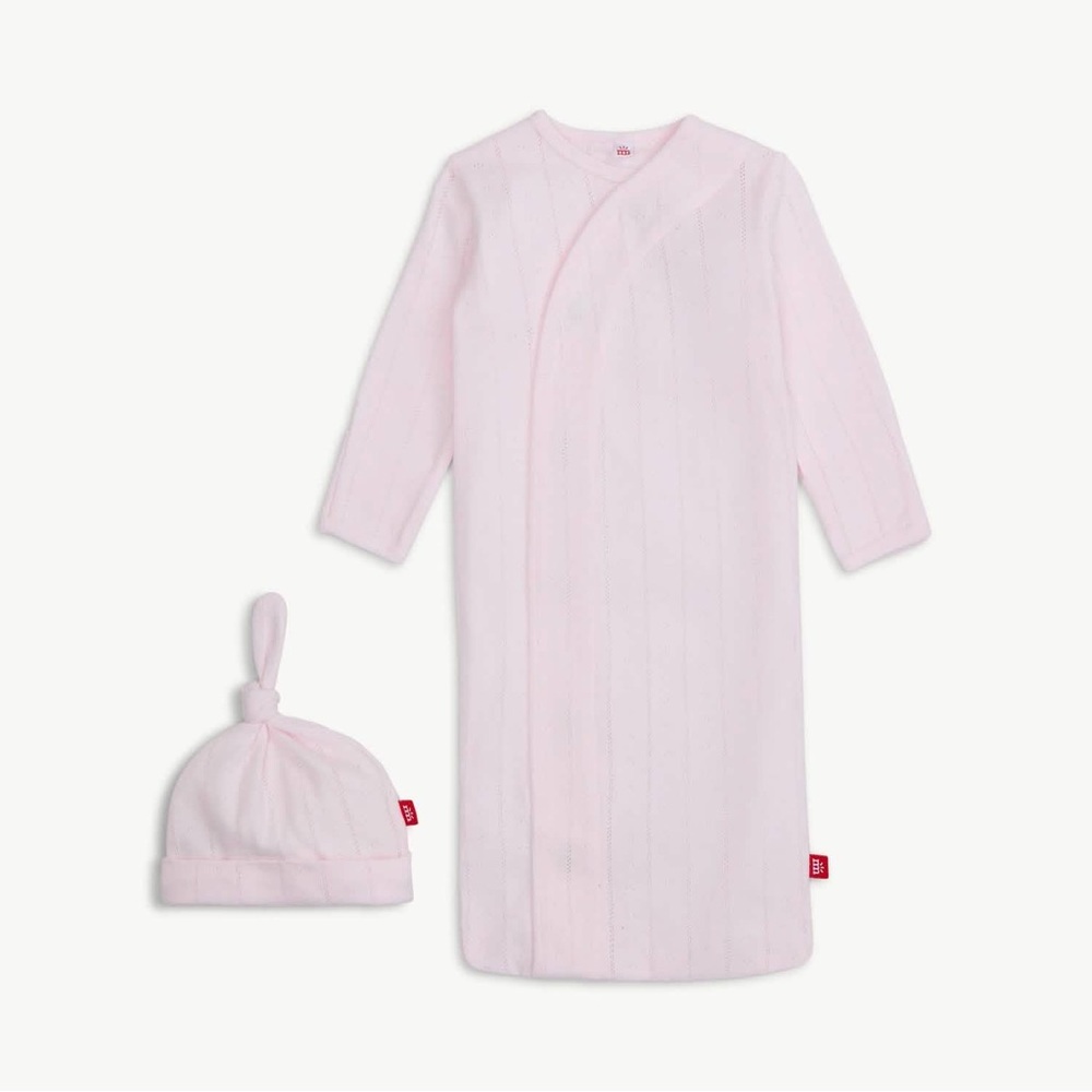 Magnetic Me love lines pink organic cotton pointelle magnetic cozy sleeper set